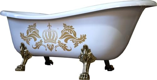 Casa Padrino Pompöös by Luxus Badewanne Deluxe freistehend von Harald Glööckler Weiß/Gold/Weiß 1470mm mit goldfarbenen Löwenfüssen