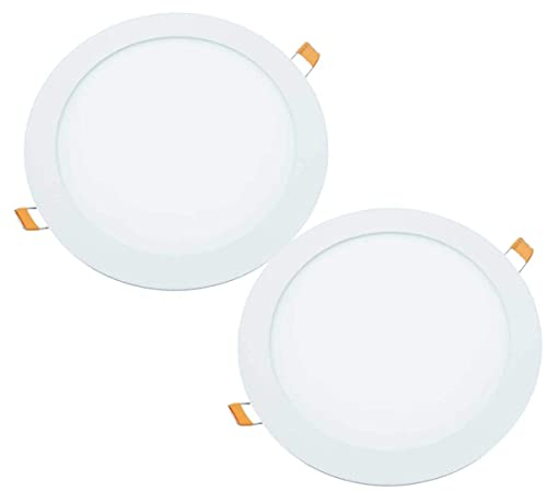JANDEI - Pack 2 x LED-Einbau-Downlights, 18W, 1440 Lumen, Runde Form, Einbauloch Ø 200- Ø 205 mm, Extraflach 13 mm Tiefe, Lichtfarbe Kaltweiß 6000K, Inklusive Transformator