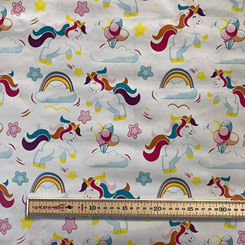 Unicorn Table Cloth PVC Plastic Wipe Clean Childrens Nursery Oil Vinyl Material White Pink Blue Multi Coloured Stars Rainbow Party Occasions Table Protector Rectangle 140cm x 100cm 55 x 40 Long