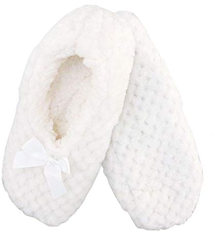 BambooMN Soft Touch Non-Slip Slippers - White - Medium - 1 Pair