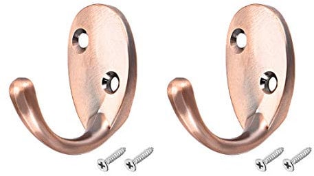sourcing map 2 Pcs Wall Mounted Hook Robe Hooks Single Coat Hanger, Zinc Alloy, Copper Tone