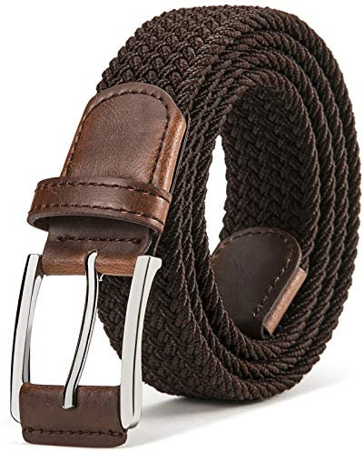 BULLIANT Gürtel Herren, Flechtgürtel Stretchgürtel Geflochten Stoffgürtel Elastischer Gürtel Golfgürtel für Männer Damen,Breite 35mm,Dunkelbraun1349,130cm/46-50 taille verstellbar