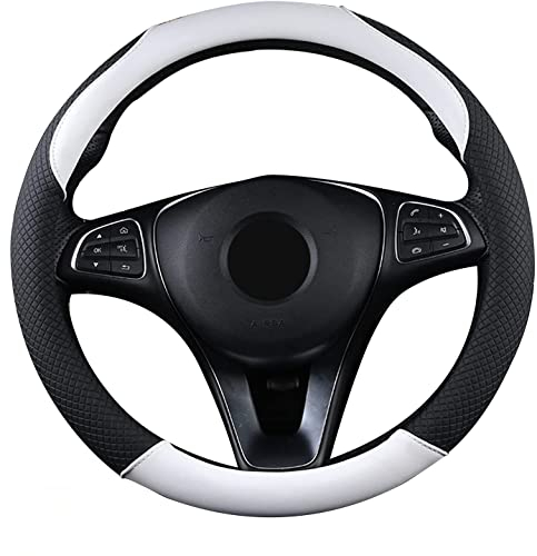 SFONIA Auto Lenkrad Abdeckung Lenkradschutz Lenkradhülle PU Leder Universal 37-38cm/15 Rutschfest Atmungsaktiv Langlebig (Weiß)