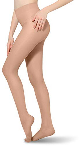 MEILYLA Kompressions-Strumpfhose, 20-30 mmHg, blickdicht, für Damen & Herren, geschlossene Zehen, hilft Schwellungen, Krampfadern, Ödemen - Beige - X-Large