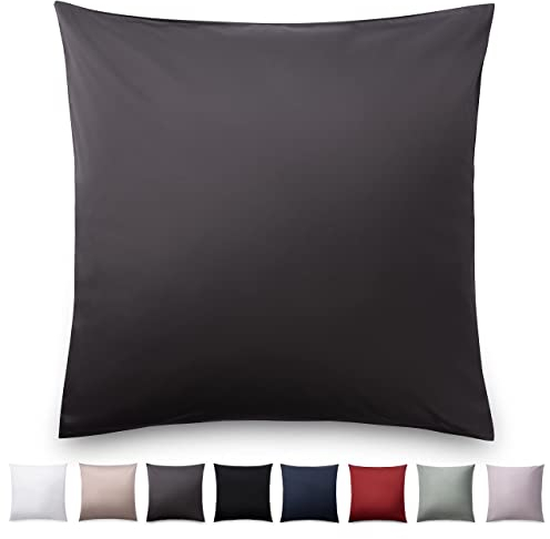 Blumtal Mako Satin Kissenbezug 40x40 Baumwolle Anthrazit - 2er Set Kissenbezüge aus 100% Baumwolle - Edle Glanzoptik & Reißverschluss - Satin Kissenbezug für Kissen 40x40 Dekokissen & Sofakissen