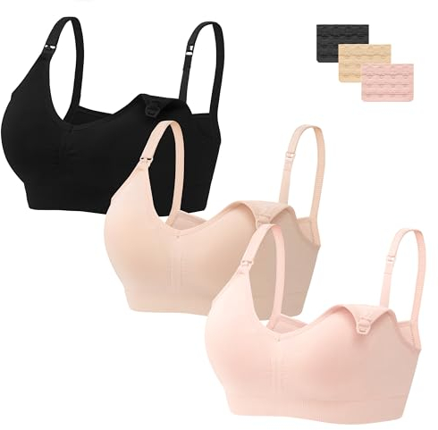 HBselect 3PCS Soutien-Gorge d'allaitement Soutien Gorge Maternité,Bra de Grossesse Postnatal Prénatale sans Armature(Noir+Beige+Crème rosé