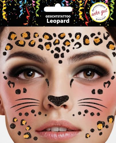Gesichtstattoo - Glitzer Aufkleber Klebetattoos Temporäres Glitter Face Tattoo Motto Party Karneval Halloween (Leopard)