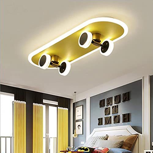 Deckenleuchte Rechteck LED Kinderzimmer Fernbedienung Dimmbar Schlafzimmer Lampe 60*20cm Deckenlampe Modern Golden Skateboard Design Deko Kronleuchter für Wohnzimmer Studierzimmer Kinder Beleuchtung