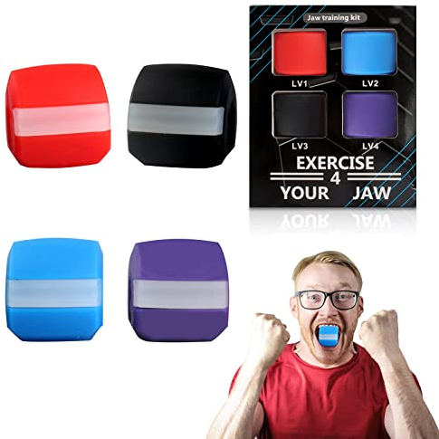 Quesuc 4 Pieces Jaw Trainer Ball, Jaw Line Chewing Trainer, Double Chin Trainer Ball, Define Jaw Line, Jaw Trainer Fitness Ball Neck Face Lifting, Jaw Chewing Ball (Four Colors)