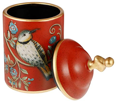Chinese Ceramic Tea Canister Vintage Bird Pattern Tea Tins Containers with Lid Tea Pot Tea Food Storage Jar Red