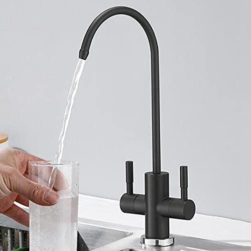 Rubinetto Cucina Osmosi Bevanda Dritta Acciaio Inossidabile Doppio 1/4 Pollici Rubinetto Per Depuratore D'Acqua-Nero