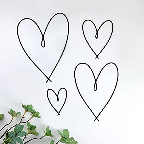 4 Stück Metall Herz Wandkunst Dekor Herz Wanddekoration Liebe Herz Wanddekoration Metall Herz Wandschild Metall Wandschmuck Ornamente für Valentinstag Schlafzimmer Wohnzimmer Dekoration (Schwarz)