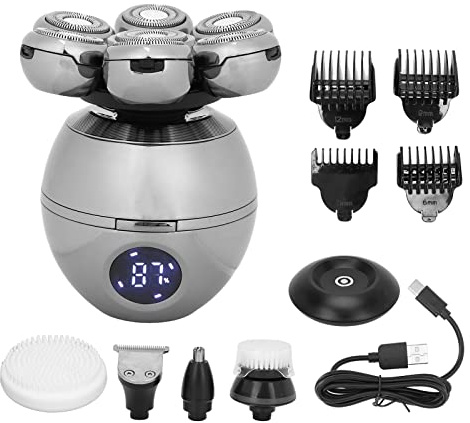 Dioche Elektrischer Kopfhaarrasierer, 600mAh Intelligenter Elektrischer Kopfhaarrasierer, 7Pcs Cutter Heads Haarschneider mit Ladeanzeigelicht, Multifunktionaler Elektrorasierer für Männer