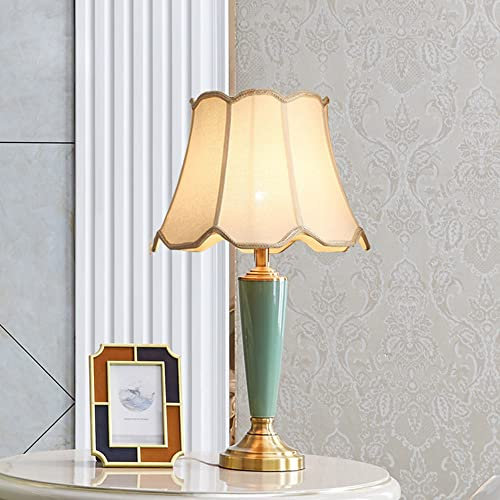 Mengjay Keramik Tischlampe Schlafzimmer Nachttisch Lichtdekoration Schreibtischleuchten,Nachttischlampe aus Stoff E27 Tischleuchte Lampenschirm Tischleuchte für Wohnzimmer Schlafzimmer (B)