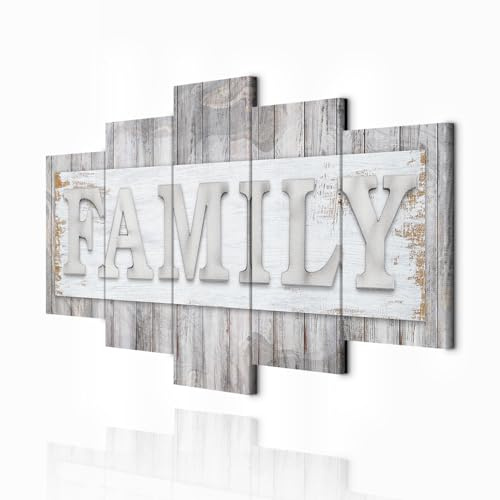 decomonkey Bilder Family 150x75 cm 5 Teilig Leinwandbilder Wandbild Familie | Bild auf Leinwand, Kunstdruck, Wanddeko, Wohnzimmer, Wanddekoration, Holz, Spruch