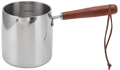 Cacerola de Leche con Pico de Vertido, Calentador de Mantequilla de Acero Inoxidable de 450ML, Mini Olla de Leche de café de Mantequilla, Cacerola Pequeña con de Madera