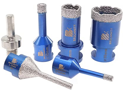 Diamantbohrer Fliesenbohrer Set - 6/10/20/35mm Diamantbohrer &6-25mm Fingerfräser ein Adapter für Porzellan Fliese Granit Marmor Trockenbohren Blau