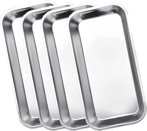 LATRAT Lot de 4 bols rectangulaires en acier inoxydable pour laboratoire - Petit plateau de laboratoire - Pour laboratoire, appareils de laboratoire, outils de laboratoire
