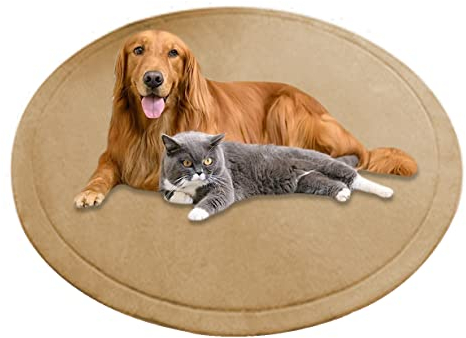 Große runde Hundematte, Korallen-Samt, weiche Haustiermatte, beruhigendes Hundekissen, rutschfest, Hundeunterlage, Matratze, Teppich, Hundeteppich, waschbar (130 cm, Beige)