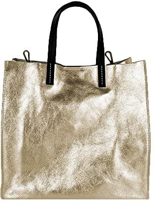 FrasiBags Einkaufstasche für Damen aus echtem Leder, Einkaufstasche aus echtem Metallic-Leder, hergestellt in Italien, gold, 35x37x17