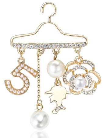 Women's fancy faux Perle Brosche Nummer 5 und Vintage Metall Kamelie Brosche, Korsage Kragen Pin Strass Schmuck Brosche mit Perle Anhänger für Hochzeit Partei Blume Ball.