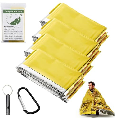 Bavooty Rettungsdecke,Rettungsdecken,Notfall Wärmedecken Set,Notfalldecke Oder Raumdecke,Notfall Decke,Notfalldecke Rettungsfolie Silber,Sicherheitsdecke,Wandern,Camping,160×210cm,Gold+Silber,6pcs