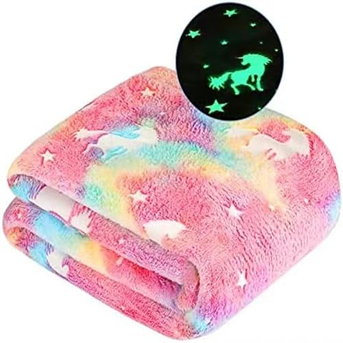 APOMOONS Kuscheldecke für Kinder, Einhorn Regenbogen Decke Leuchtend Im Dunkeln Kuscheldecke Geschenke Jungs Kinder Einhorn Geschenke, Geburtsta üBerwurfdecke Fleecedecke für Mädchen und Jungen