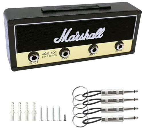 Abiemuce Marshall Porte Clef Mural, Jack Rack JCM800, Boîte à Clés JCM800 Porte-clés Guitare, Marshall Porte-clés mural, Marshall Porte-clés Audio,Porte Clef Marshall, Avec 4 Prises de Guitare