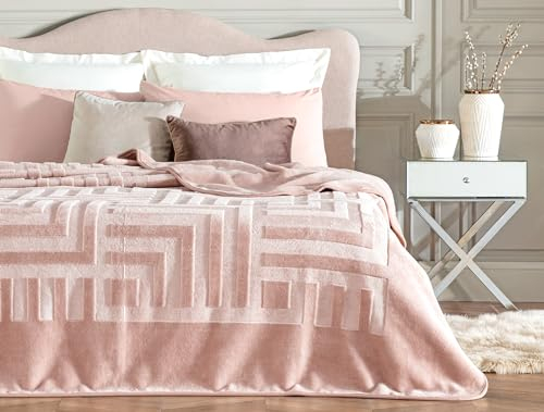 Madame Coco Kuscheldecke 220x240 cm Pulverfarbe für Zwei, Clementine Vizon Decke 220x240 für Bette, Sofa, Couch, Schlafzimmer, Wohnzimmer, Wohndecke Bette Sofa Deko Aesthetic Kuscheldecke Schlafzimmer