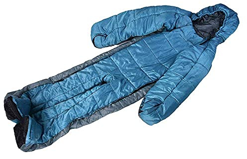 Schlafsack für Erwachsene, Schlafsack mit Armen, Beinen, Schlafzelt mit Brustreißverschluss für Camping im Wildhaus (M) (L)