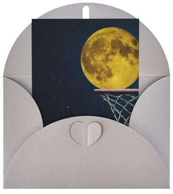 Mond und Basketball Blanko-Karten und Umschläge. Geburtstagskarten, Weihnachtskarten, Halloween, Dankesbriefe, Ermutigungskarten