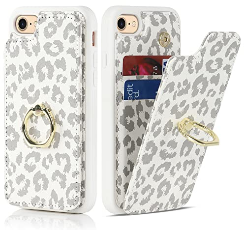SailorTech Coque pour iPhone 7/8 Étui avec Porte-Carte de crédit pour Femmes, Etui pour iPhone SE 2020/SE 2022 Anneau de Support avec Fentes pour Cartes Étui à la Mode pour Hommes-Léopard Blanc