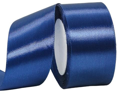 Wide Navy Blue Satin Ribbon 50mm 22m 1.9Inch for Gift Wrapping, Crafting, Christmas, Wedding Car, Hair Bows, Bouquets, Party, Cake Decorations
