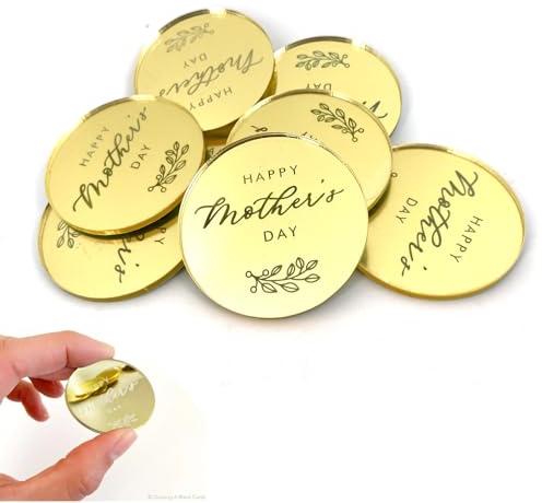 8 PCS Mothers Day Cupcake Toppers, Gold Circle Mirror Acrylic Mothers Day Cake Toppers, Mum Cake Topper, Cake Cupcake Topper Disc, Mothers Day Cupcake Decorations