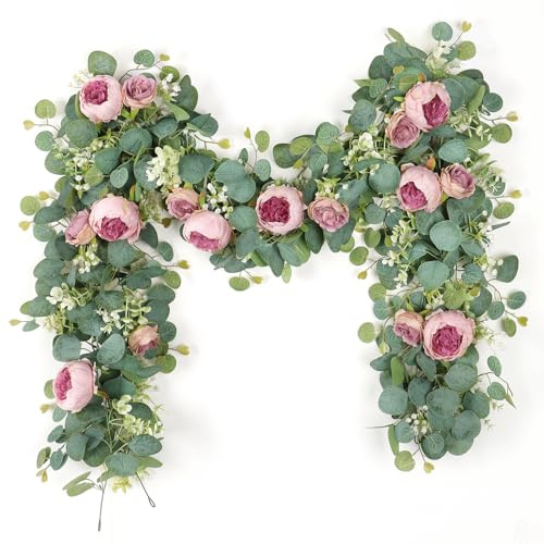 SOMYTING Artificial Eucalyptus Flower Garlands, Vintage Pink, 2PCS