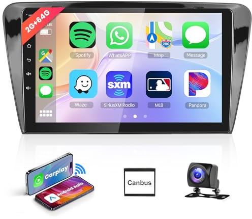 Podofo Carplay Android Autoradio GPS für Skoda Octavia 2015, 2G+64G HiFi Android Auto 10.1 Touchscreen WiFi Bluetooth FM RDS Radio Spiegel Link USB Auto Navi Video Stereo Player