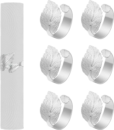 6 Stück Blatt Serviettenschnallen, Serviettenring, Metall Blatt Servietten Halter Ringe, Blatt Servietten Ringe, Serviettenringe aus Metall, für Erntedankfest, Hochzeit, Abendessen, Party, Bankett