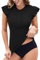 WOWENY Surf UV Shirt Damen Wasser Rüschenärmeln Schwimmshirt mit 1/4 Reißverschluss Bademode Rash Guard Badeshirt Tankini Oberteil Damen Einzeln B-Schwarz L