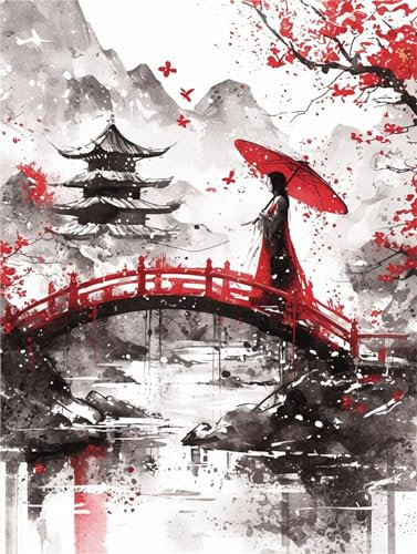 Peinture par Numéros Adultes DIY, Japan Peinture par Numéros Landschaf Peinture Numero Petite 20x30cm, Loisirs Créatifs Adultes Paint by Numbers, Livrée avec Peinture et Pinceau, Decoration Chambre