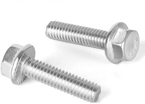 Tornillos de cabeza hexagonal con brida de 3/8-16 x 1-1/4 pulgadas (10 unidades), tornillos hexagonales de cabeza de arandela de brida, acero inoxidable 18-8 (304), acabado liso, rosca completa
