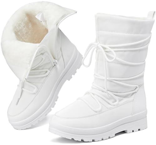 Waluzs Snow Boots for Women Waterproof Ski Boots Fur Mid Calf Winter Boots