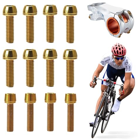 LIANCHEN 12 stücke Fahrradschaftschrauben Fahrrad Kegelschrauben Fahrrad Vorbau Schrauben Kegelkopf Schrauben Set für Rennrad Aluminium mit Unterlegscheibe M5*20mm M6*20mm für Mountainbike (Golden)
