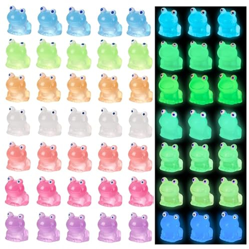 SJUIEO 35 Stück leuchtender Mini-Frosch, Kleiner Frosch, Miniatur-Harzmodell, geeignet für Puppenhaus-Dekoration, Aquarium-Spielzeug (7 Farben)