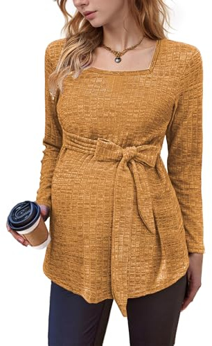 hohololo Jersey de maternidad para mujer, manga larga, camiseta embarazada, túnicas de punto, suéter de embarazo