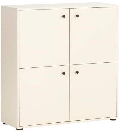 Kommode Schrank Highboard Anrichte 4 Türen 4-türig Einlegeböden Creme beige modern 98,1x101,9x33,1 cm