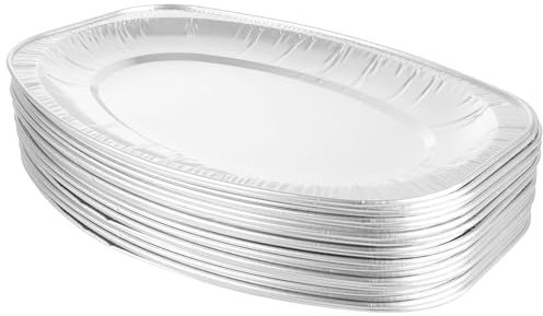 ASelected 20Pcs Aluminium Foil Party Platters 35.2X24.7X24Cm Tin Foil Trays for BBQ, Roasting, Baking, Cooking, Broiling 1900Ml Silver Foil Trays Containers