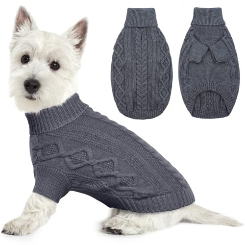 Lelepet Winter Hundepullover, Gestrickter Warm Hundepulli mit Rollkragen, Weihnachtspullover für kaltes Wetter, Weiche Hundestrickwaren, Hundemantel Sweater Haustier Bekleidung, Grau S