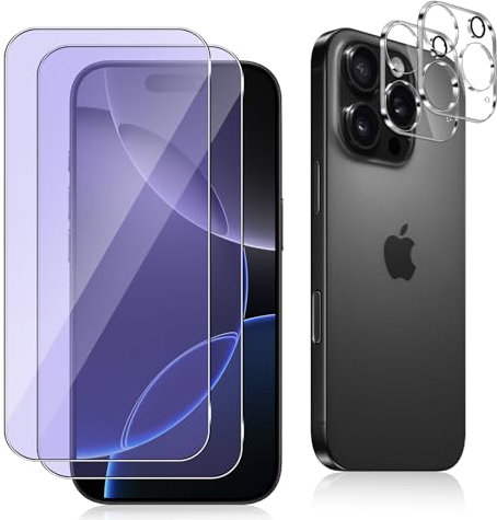 Datree für Panzerglas für iPhone 16 Pro Max (6,9 Zoll), 2+2 Stück Anti-Blaulicht-Bildschirmschutzfolie + Kamera Schutzfolie,【Augenpflege】 9H Härte Panzer Schutz Glas Folie Schutzglas Schutzfolie