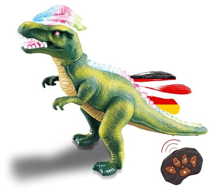 RC T-Rex Dinosaurier ferngesteuert mit Gehfunktion, LED, Sound, bewegliche Arme, 44cm lang, 29cm hoch, Tyrannosaurus Spielzeug für Kinder, Erwachsene, Anfänger, Modellbau Figur läuft, leuchtet, brüllt
