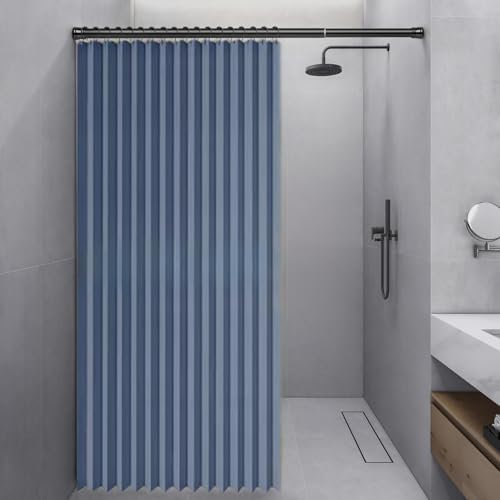 Momooda Faltbarer Duschvorhang Wasserdichter Gewicht aus Leinen, Magnet, Spritzwassergeschützt, Schnellverschluss, Duschvorhang Anti Schimmel, Blau, 100x200cm